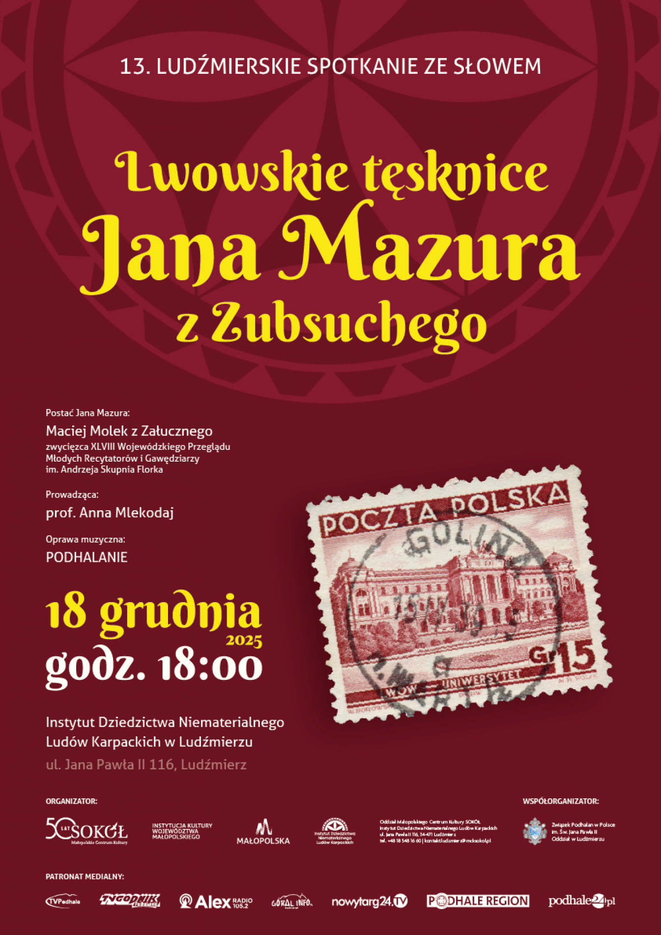 plakat „Lwowskie tęsknice Jana Mazura z Zubsuchego”