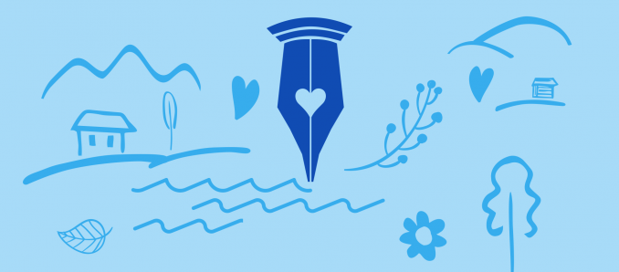 ilustracja stalówki na tle górskiego krajobrazu