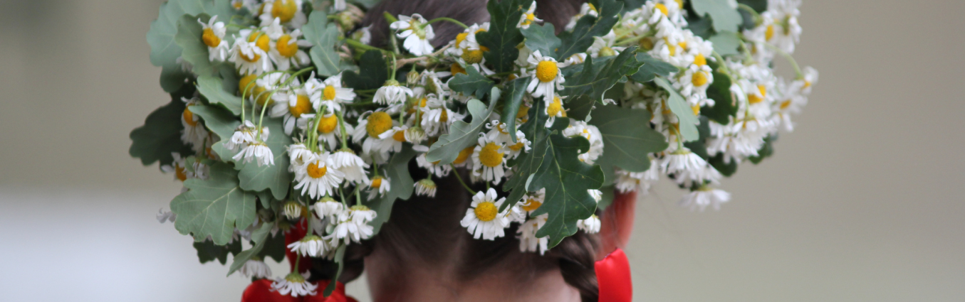 dziewczynka z wiankiem kwiatów na głowie