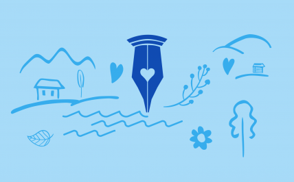 ilustracja stalówki na tle górskiego krajobrazu