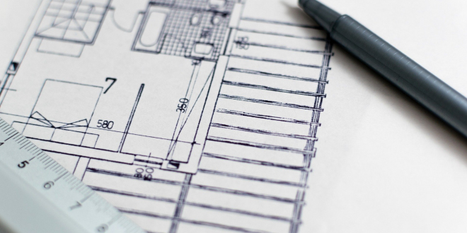 kartka z rysunkiem architektonicznym