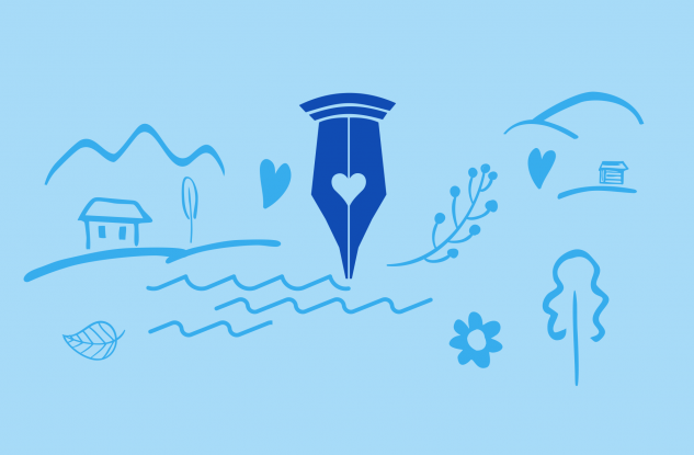 ilustracja stalówki na tle górskiego krajobrazu